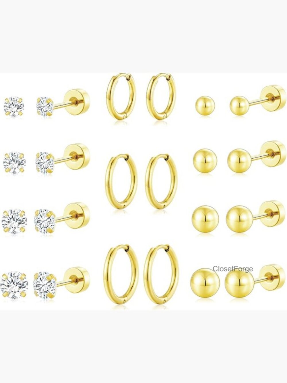Hypoallergenic Gold Hoop Earrings Set Stainless Steel Studs Cartilage Flat Back